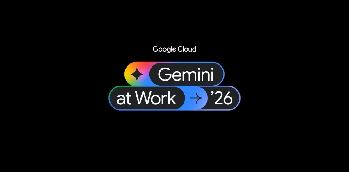 Google Cloud Gemini at Work '26 logo with colorful gradient on black background.