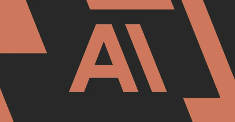 Large orange letters "AI" on a black background, with a geometric design partially visible.