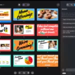 IPad screen displaying a pitch deck with 12 slide thumbnails and an AI assistant panel offering presentation tips.