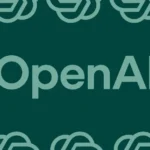 Green background with the word "OpenAI" in the center, surrounded by abstract circular patterns
