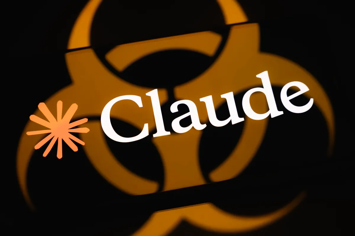 The word "Claude" in white text over an orange biohazard symbol on a dark background.