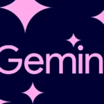 The word "Gemini" in pink against a dark blue background with pink star shapes.