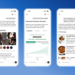Three smartphone screens displaying a fashion guide, financial calculator, and meal plan interface with text and images.