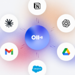 Central Otter.ai logo with surrounding logos: Notion, OpenAI, Google Drive, Salesforce, Gmail, and an unknown logo.
