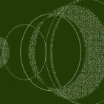 Abstract green background with overlapping white dotted circles and arcs, creating a dynamic, layered pattern.
