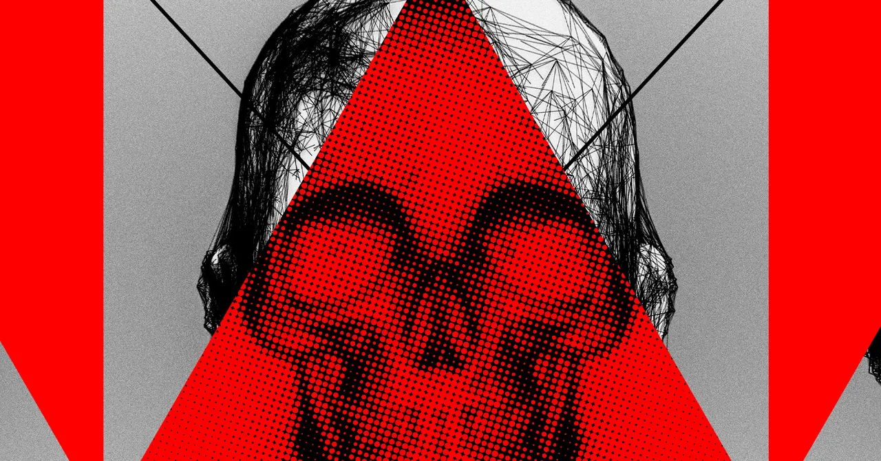 Abstract digital artwork featuring a skull overlayed with red and black geometric patterns and lines