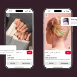 Two smartphones displaying Pinterest guides: one shows "Latte Nails" and the other "Pink rainbow hair" with AI styling tips.