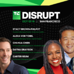 TechCrunch Disrupt 2026 event banner with five people and details of judges for Startup Battlefield, dated Oct 13-15, San...