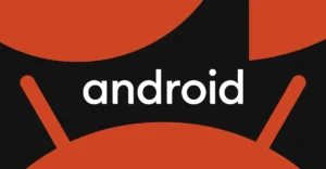 The word "android" in white text on a black and red abstract geometric background.